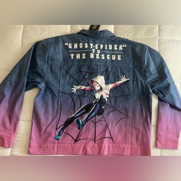 Marvel Spider-Man Ghost Spider Ombré Denim & Pink Jacket By Box Lunch NWT Disney - Picture 3 of 5